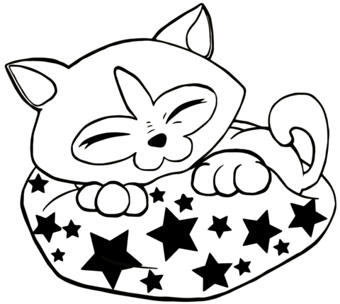 Sleeping Cat Coloring Page